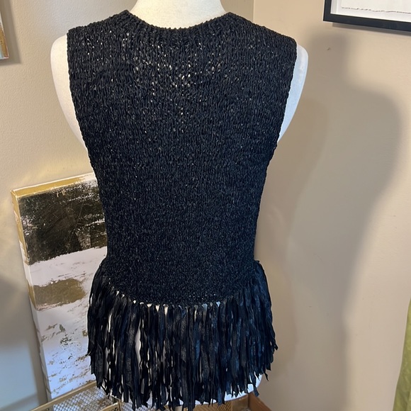 A.L.C. Black Bette Fringed Stretch Crochet-knit Tank Top/Cami - Picture 9 of 11